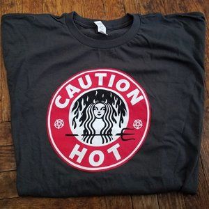 Caution Hot T-Shirt - Satanic Starbucks Parody 2XL